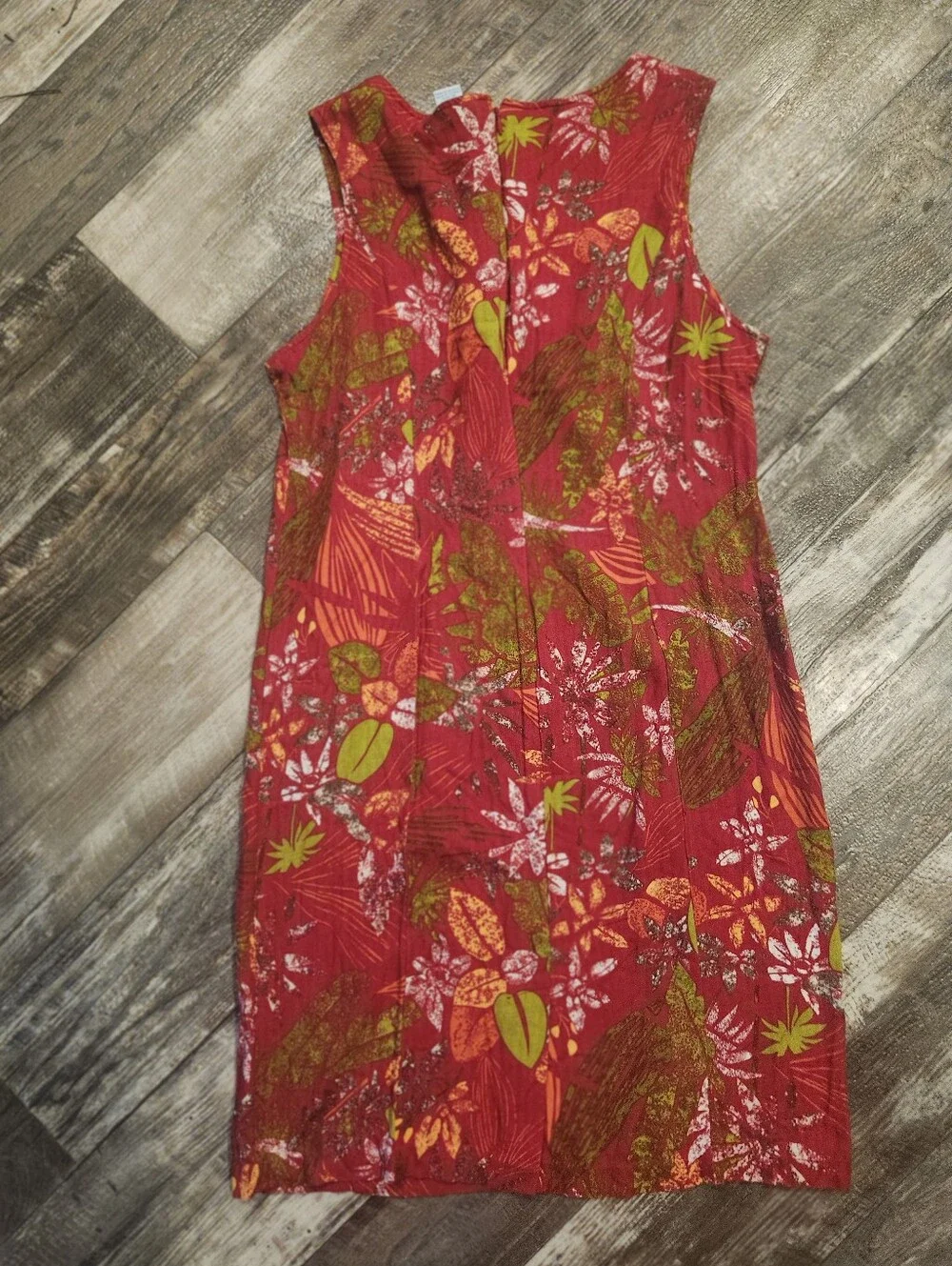 Bahama Beach Tropical Floral Sleeveless Shift Dress Women’s Size 12 Red Rayon Su